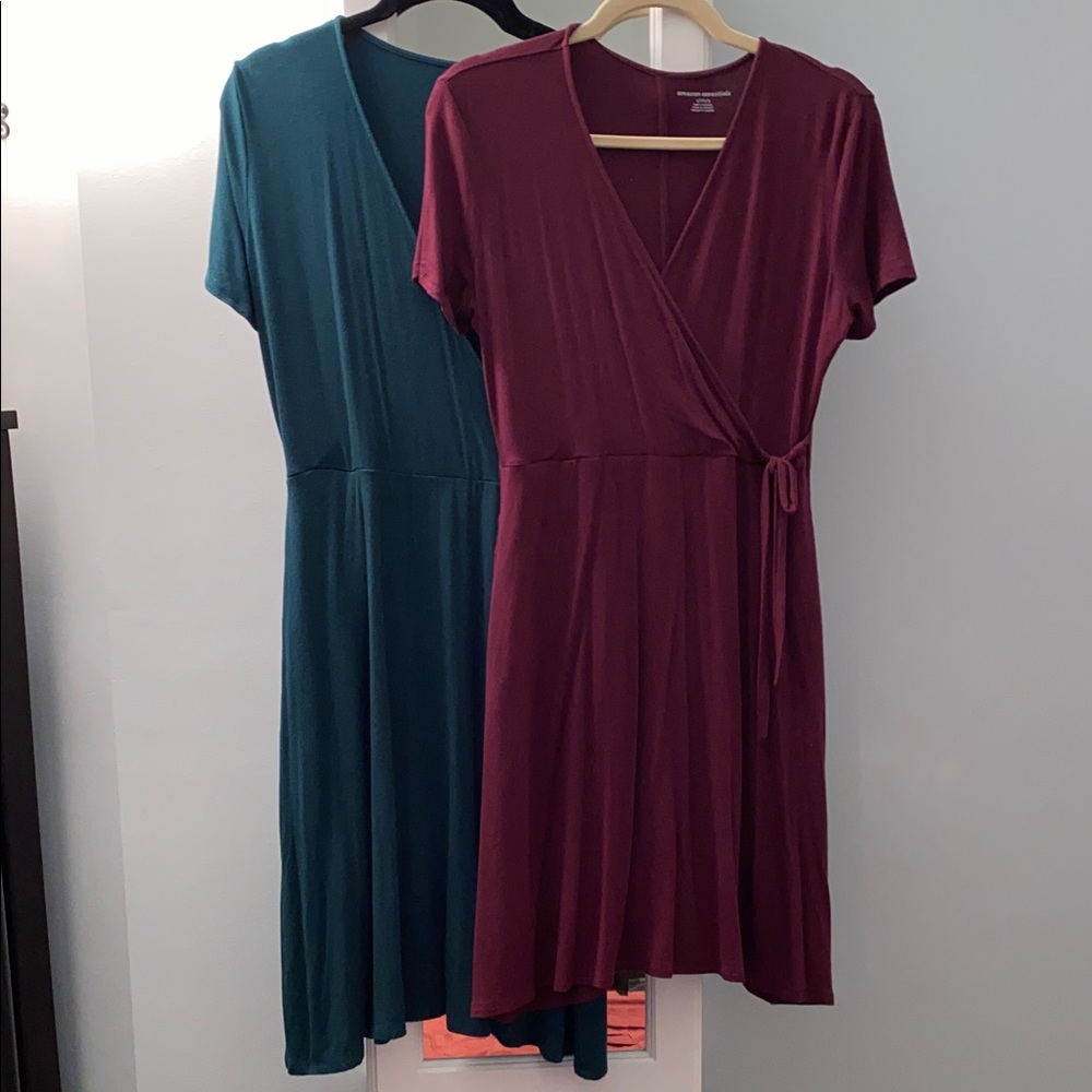 Burgundy and Teal Wrap Dresses